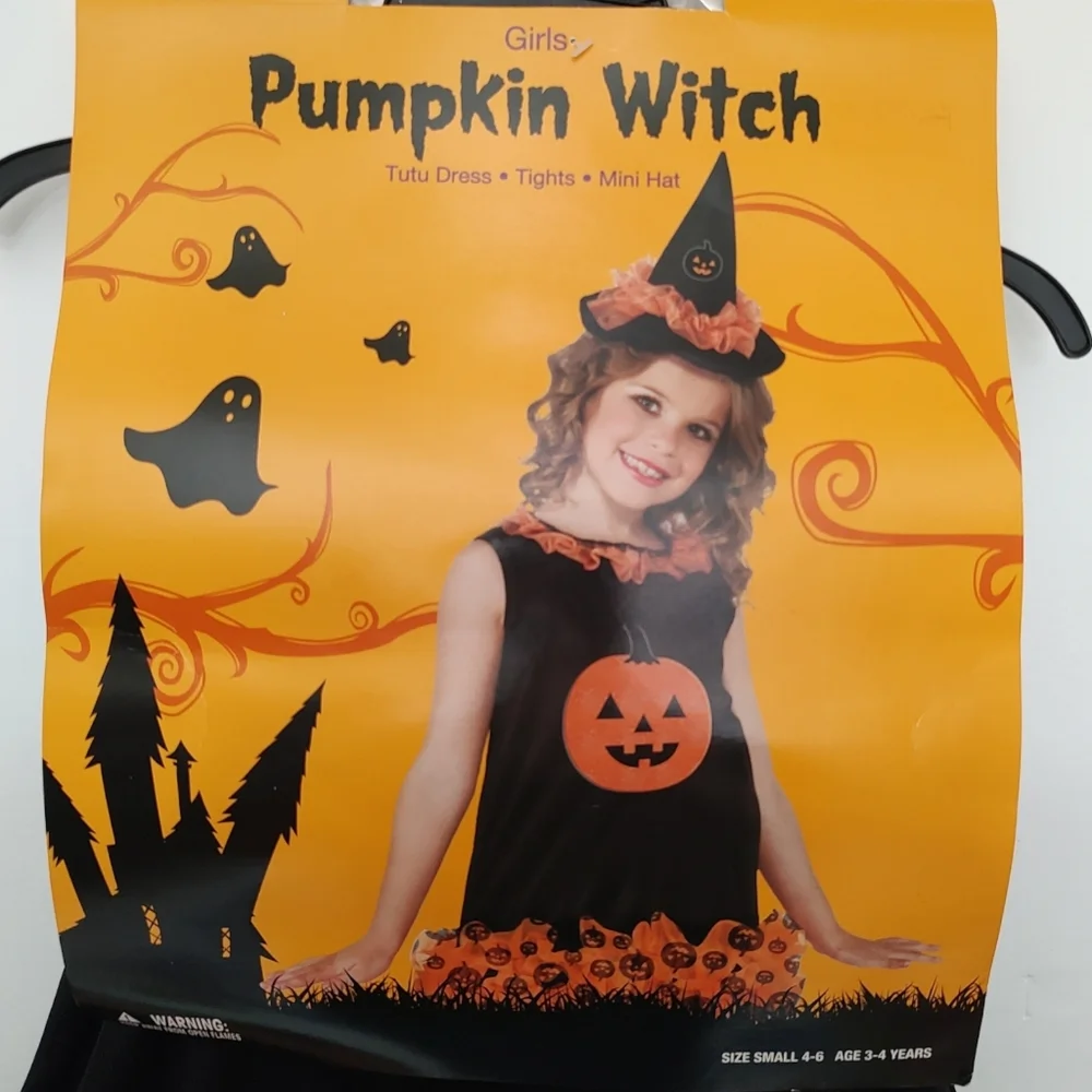 New Rubie's Pumpkin Witch Halloween Costume Tutu Dress, Tights and Hat Set Small - Picture 3 of 7